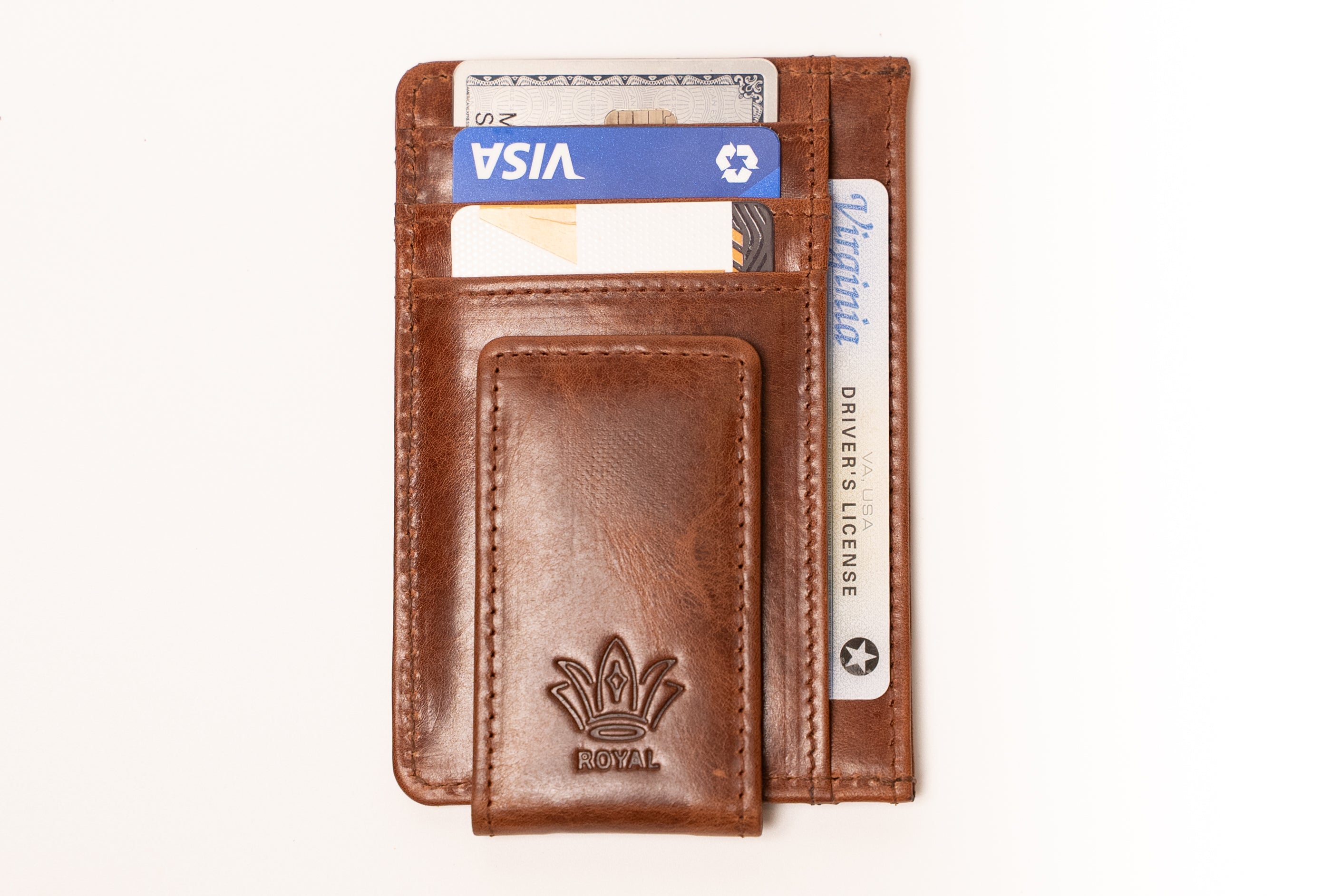 ROYAL Bifold Leather Money Clip Wallet - Brown Minimalist.