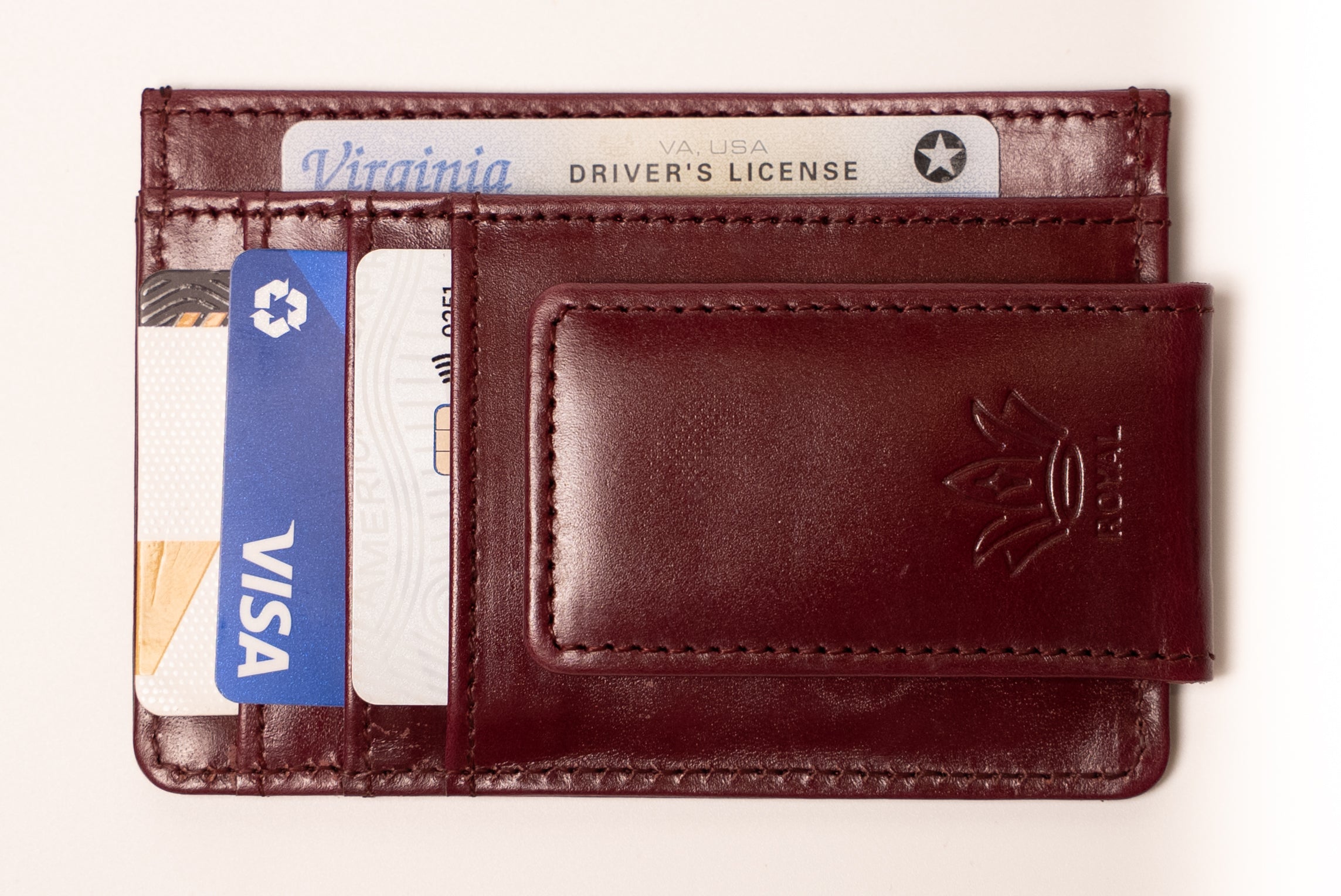 ROYAL Bifold Leather Money Clip Wallet - Brown Minimalist.