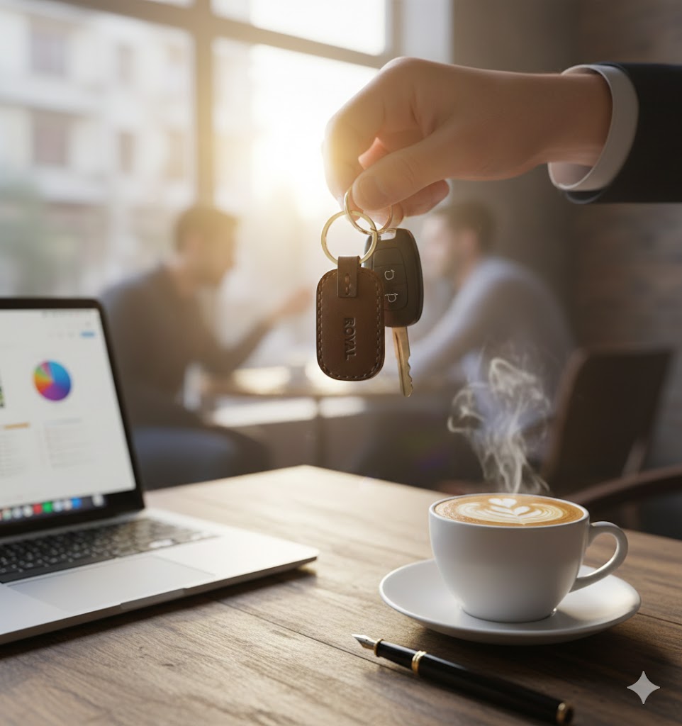 ROYAL Premium Leather Key Chain - Brown.