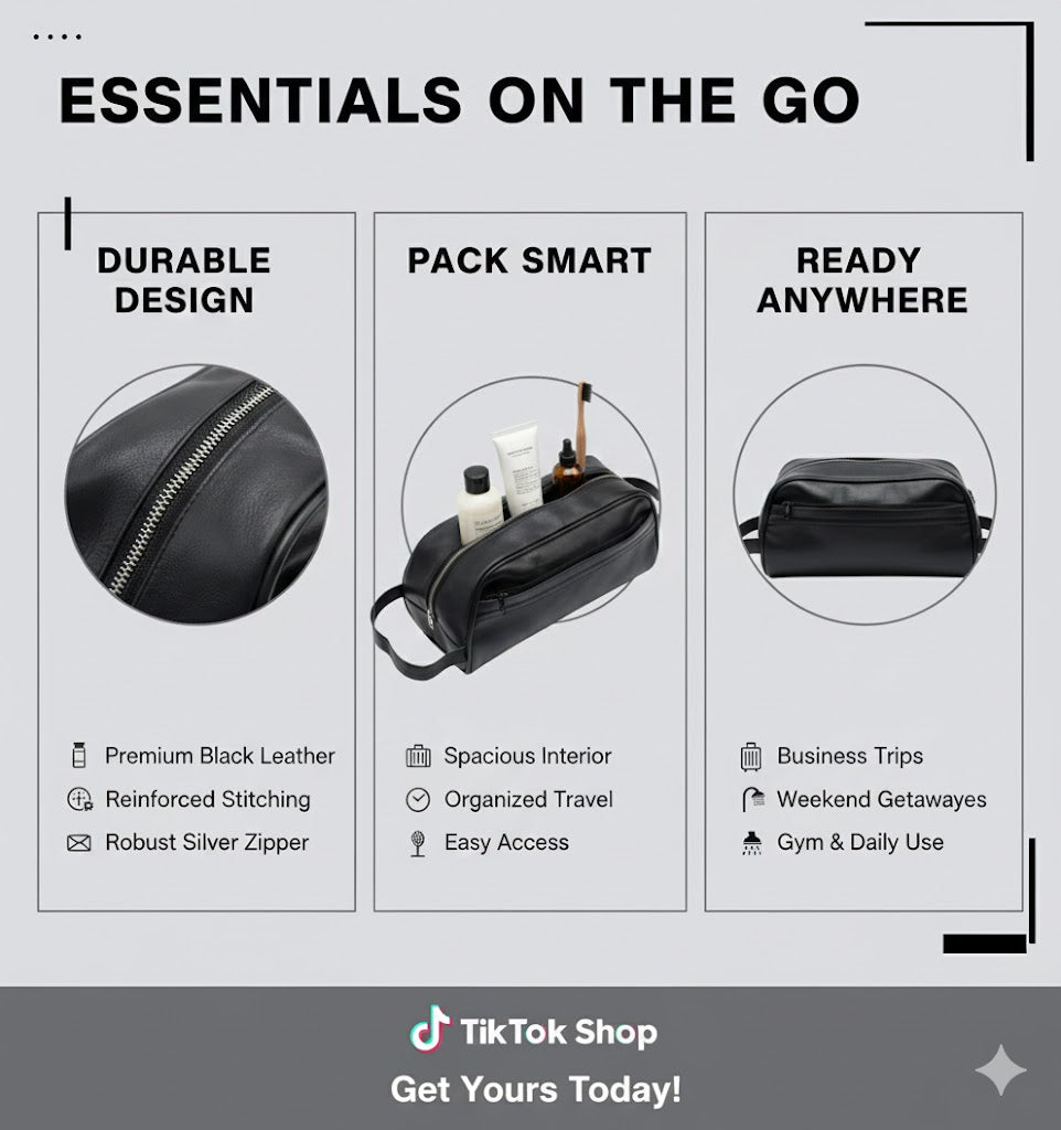 ROYAL Leather Toiletry Bags Crunch - Stylish Black Design