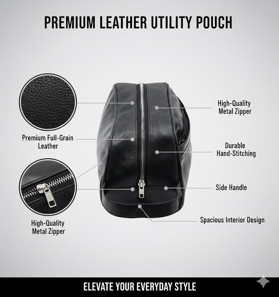 Royal Leather Toiletry Bag - Black Water Resistant Travel Organizer.