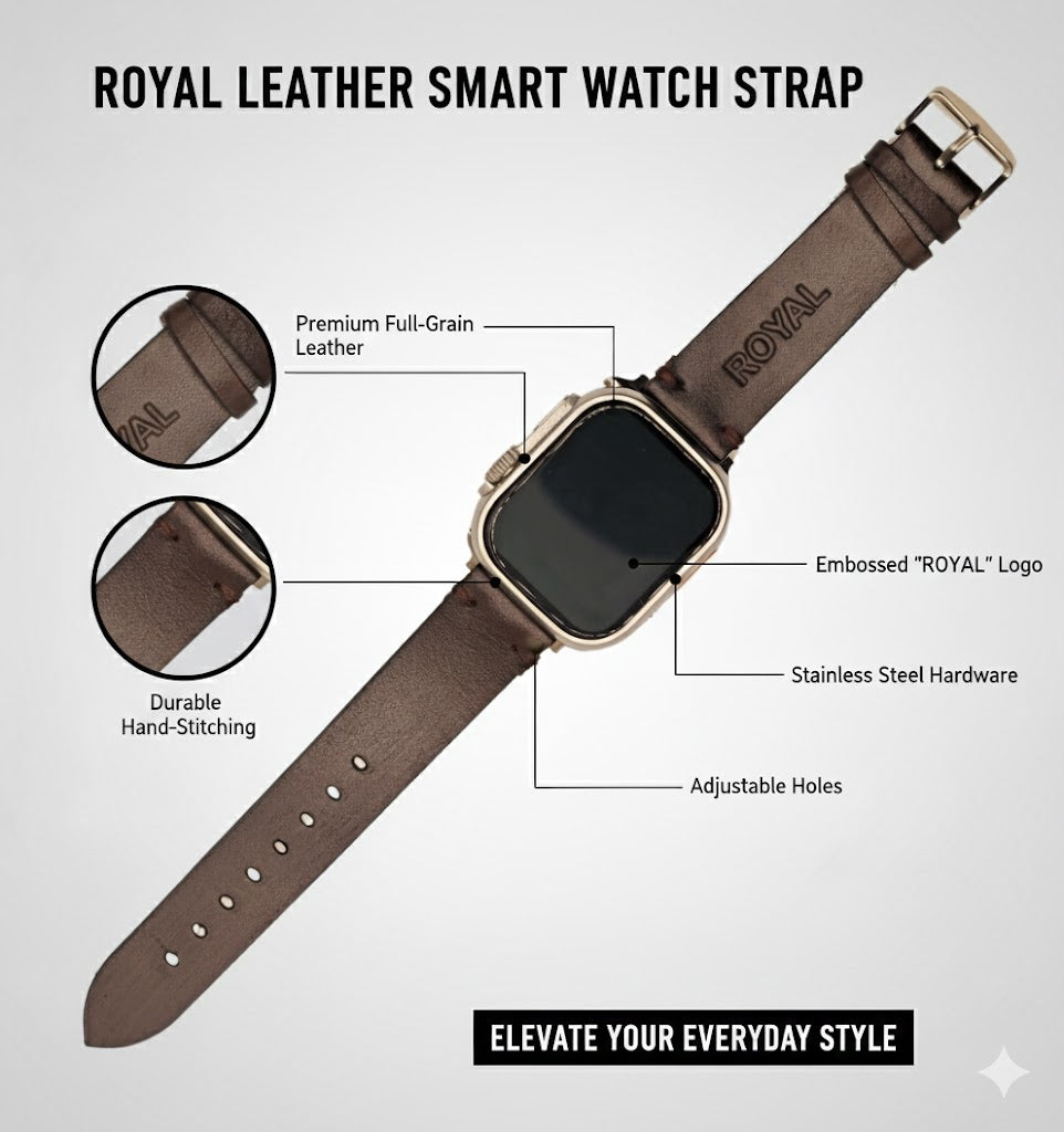 ROYAL Handmade Leather Watch Strap - Chocolate Brown.
