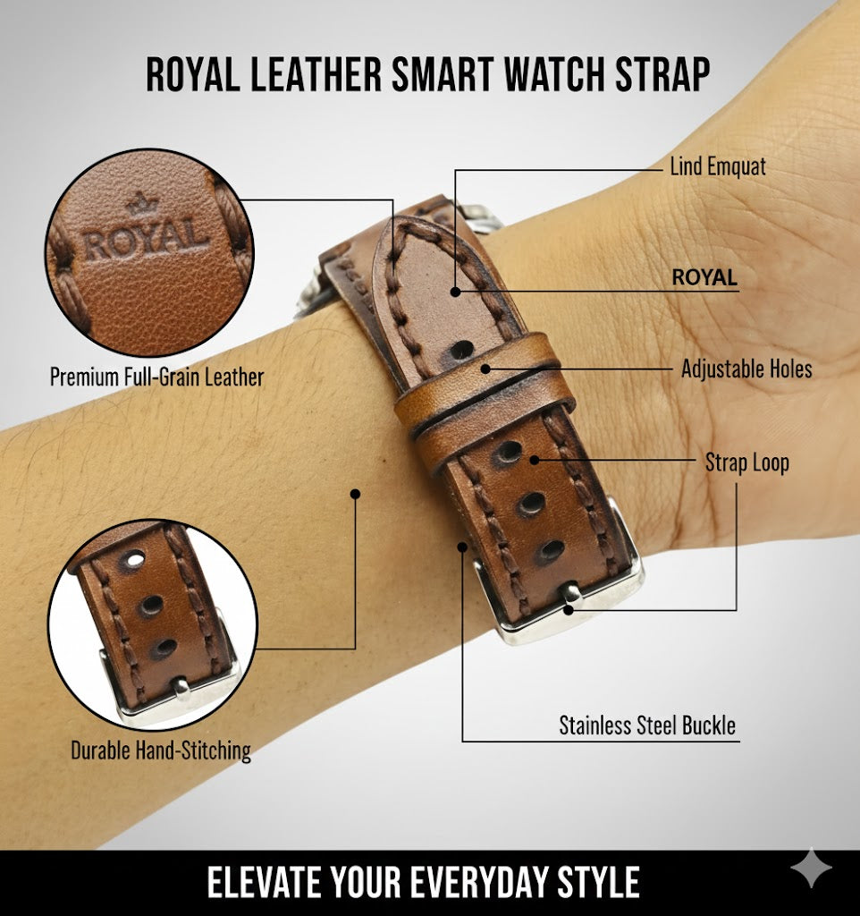 ROYAL Leather Watch Strap – Tan Double Stitch.