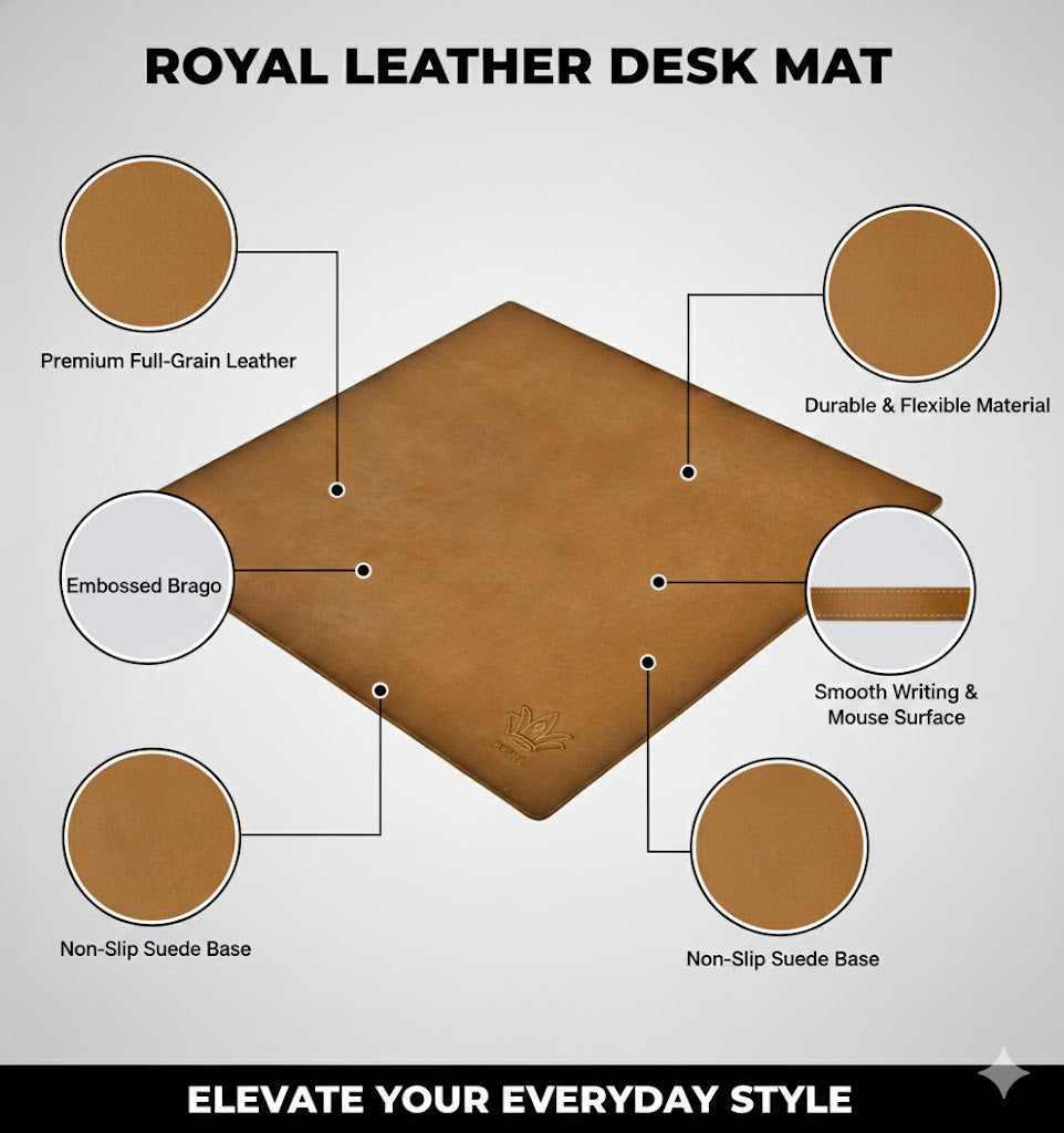 ROYAL Leather Mouse Pad - Dark Brown | Premium Desk Mat for Office & Gaming.