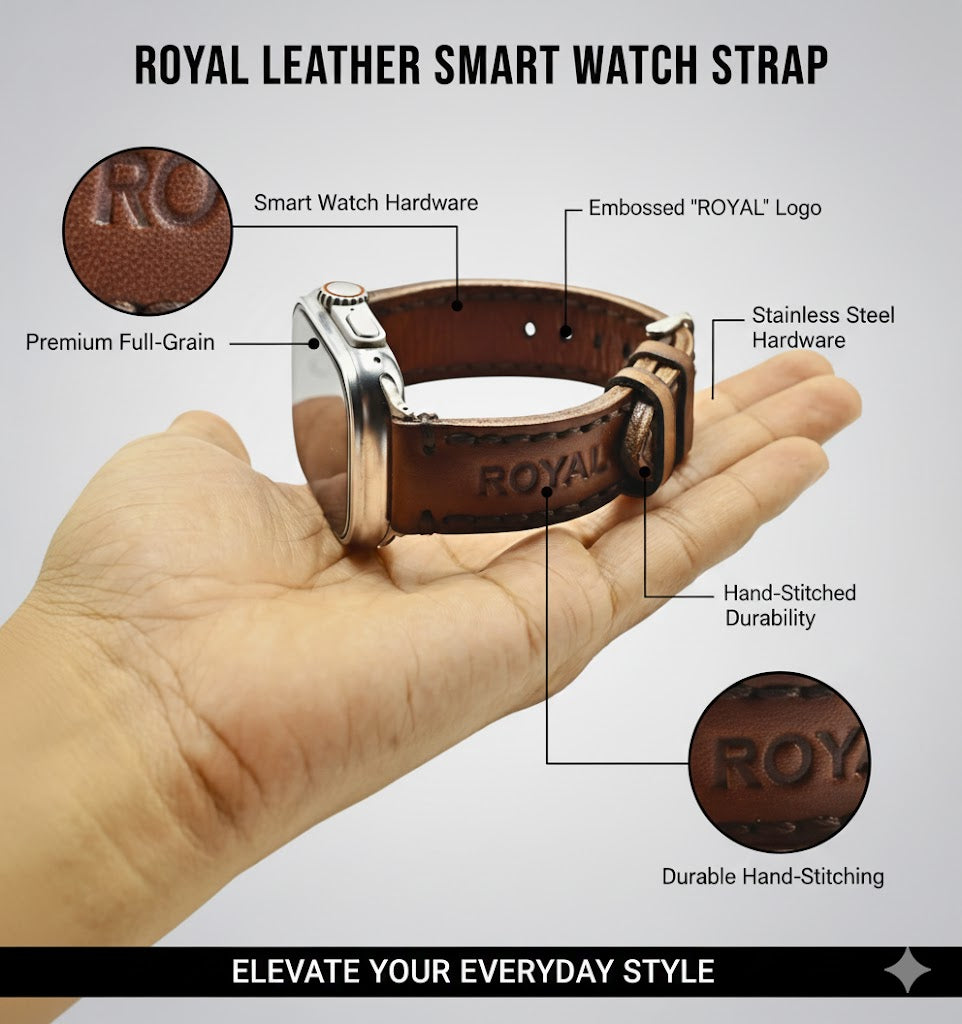 ROYAL Leather Watch Strap – Tan Double Stitch.