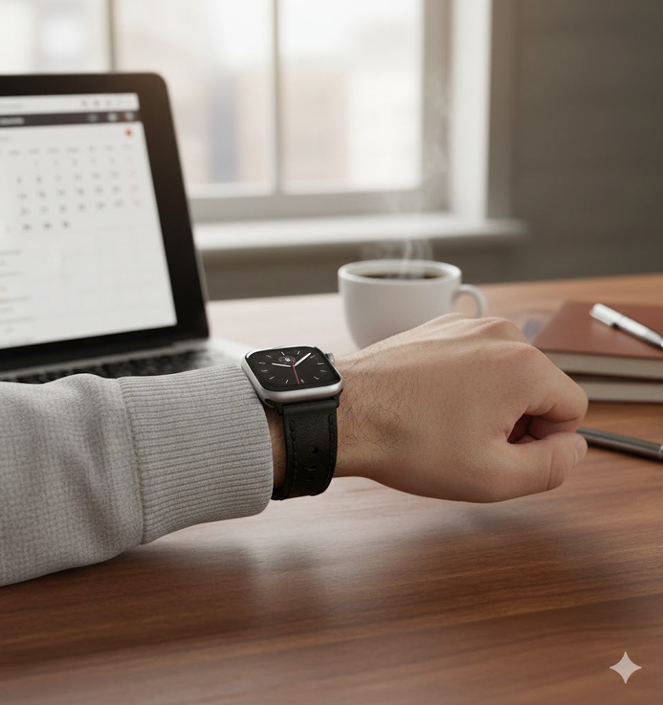 ROYAL Leather Watch Strap – Black Double Stitch.