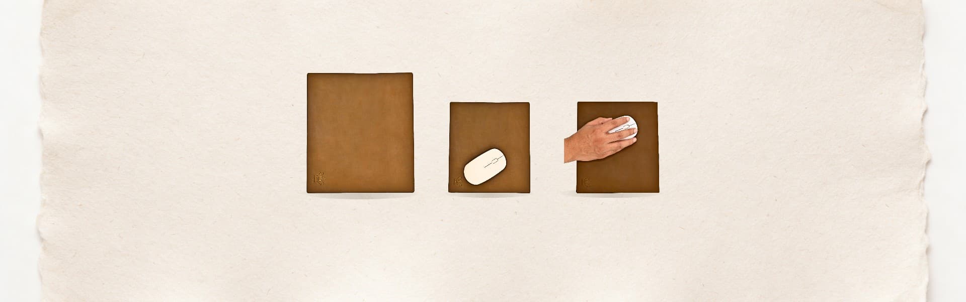 ROYAL leather desk accessories on a pale oat paper backdrop