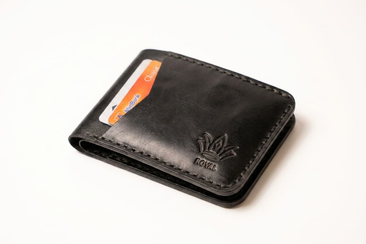 ROYAL Hand Stitch Front Pocket Wallet — Black — Full-Grain Leather | ROYAL