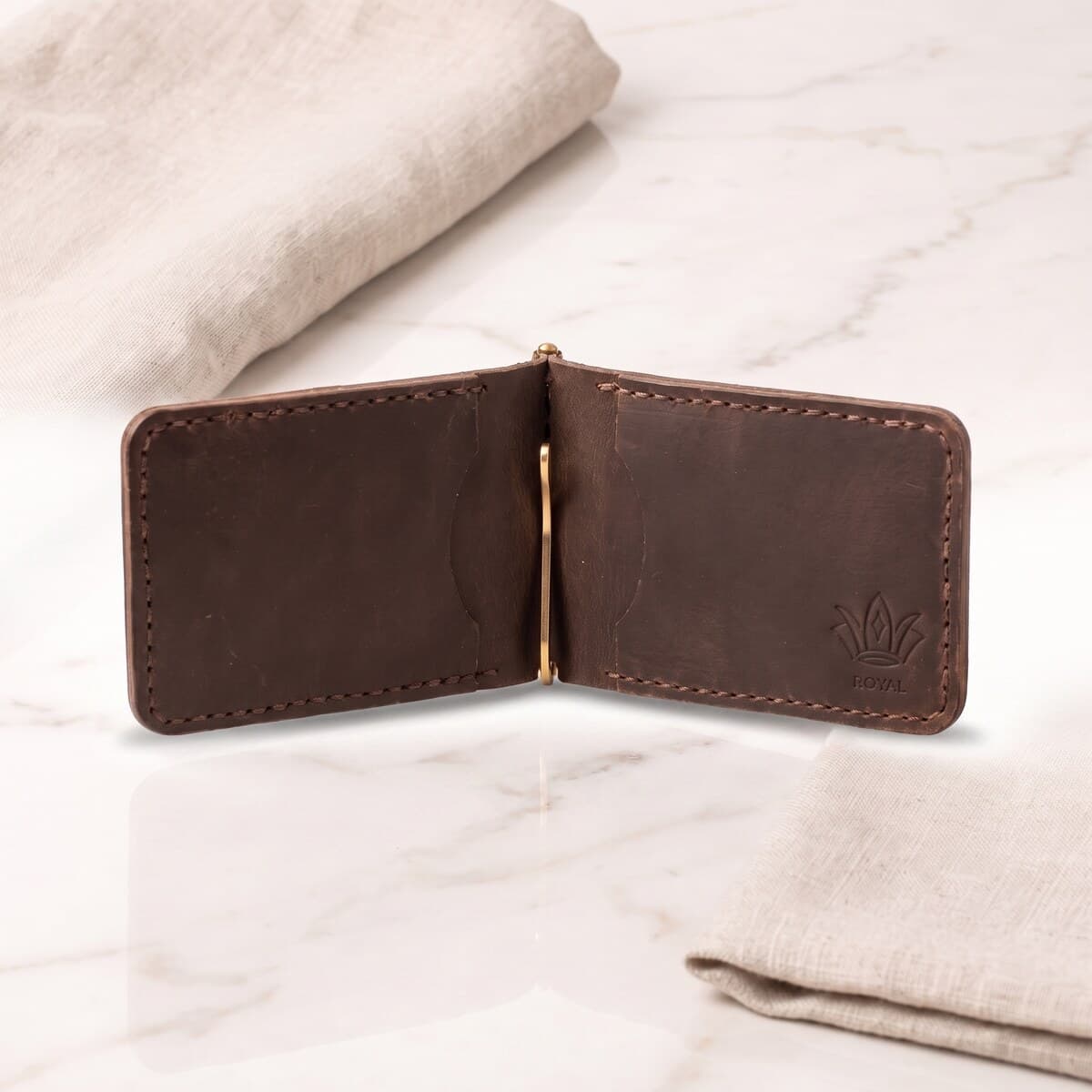ROYAL Hand Made Cash Clip — Brown — front view
