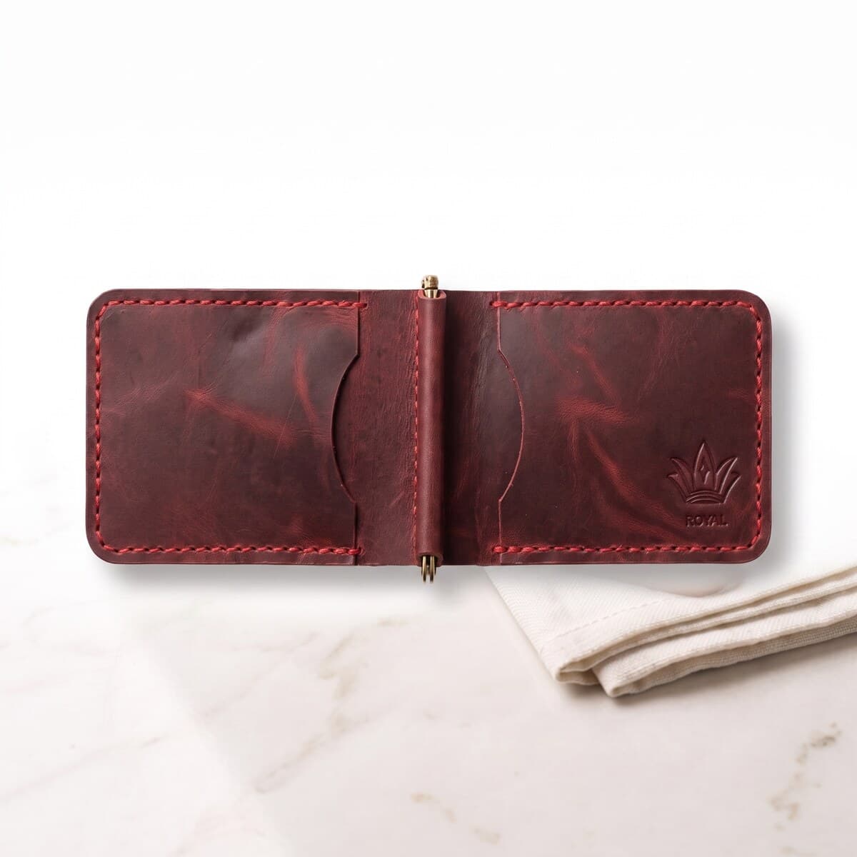 ROYAL Hand Made Cash Clip — Burgundy — front view