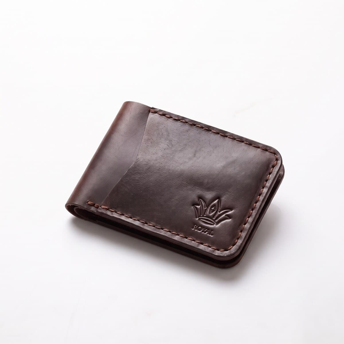 ROYAL Hand Stitch Front Pocket Wallet — Brown — front view
