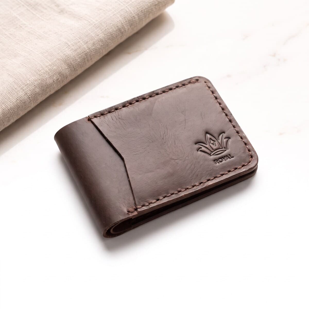ROYAL Hand Stitch Front Pocket Wallet — Chocolate — front view