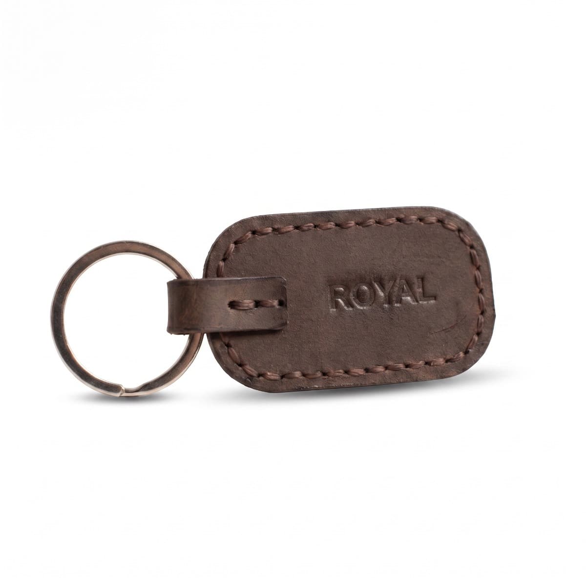 ROYAL Leather Keychain — Brown — front view