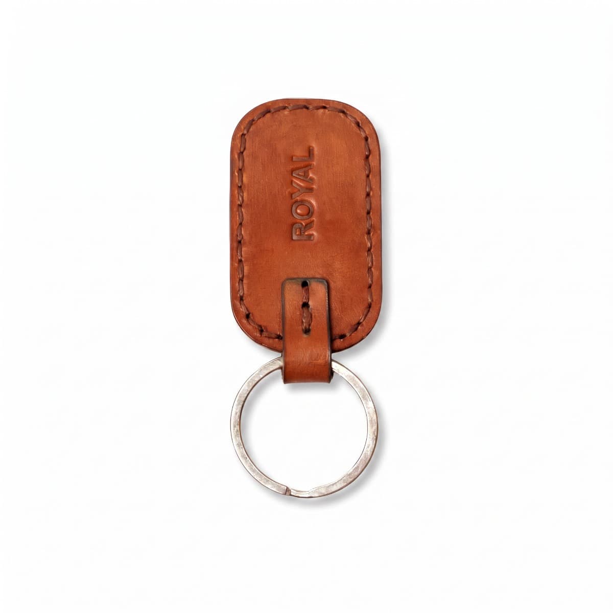 ROYAL Leather Keychain — Tan — front view