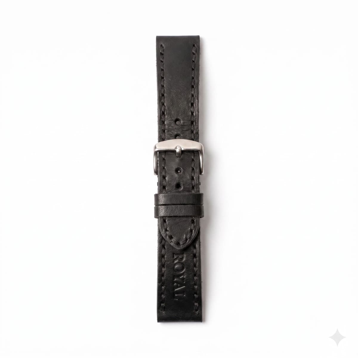 ROYAL Leather Watch Strap — Black — front view