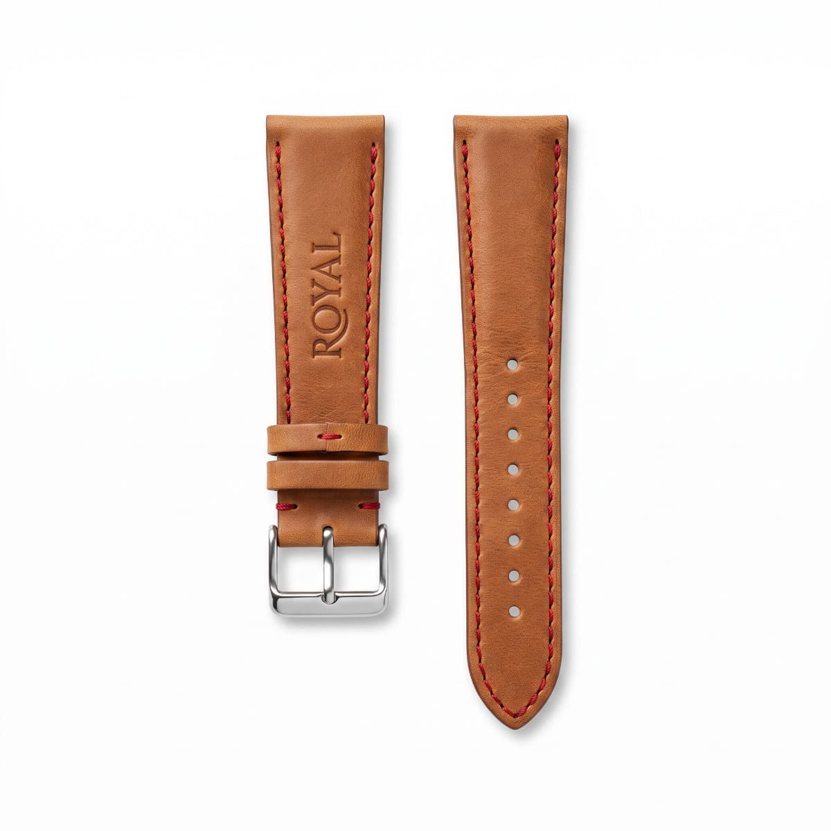 ROYAL Leather Watch Strap — Red Thread — front view