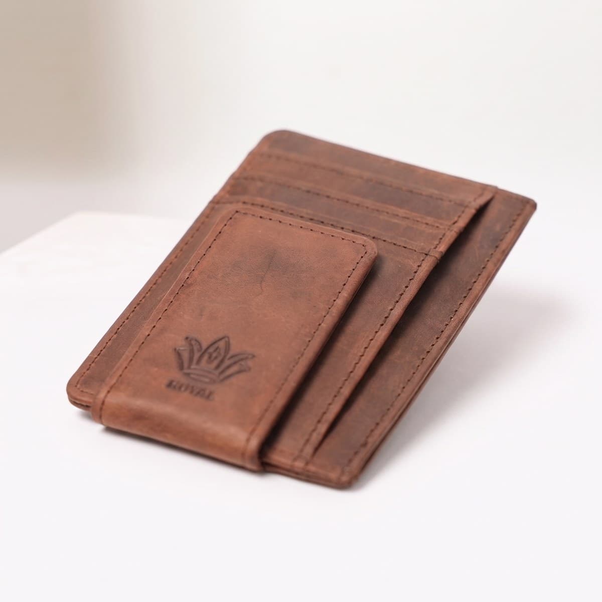 ROYAL Magnet Card Holder — Brown — front view