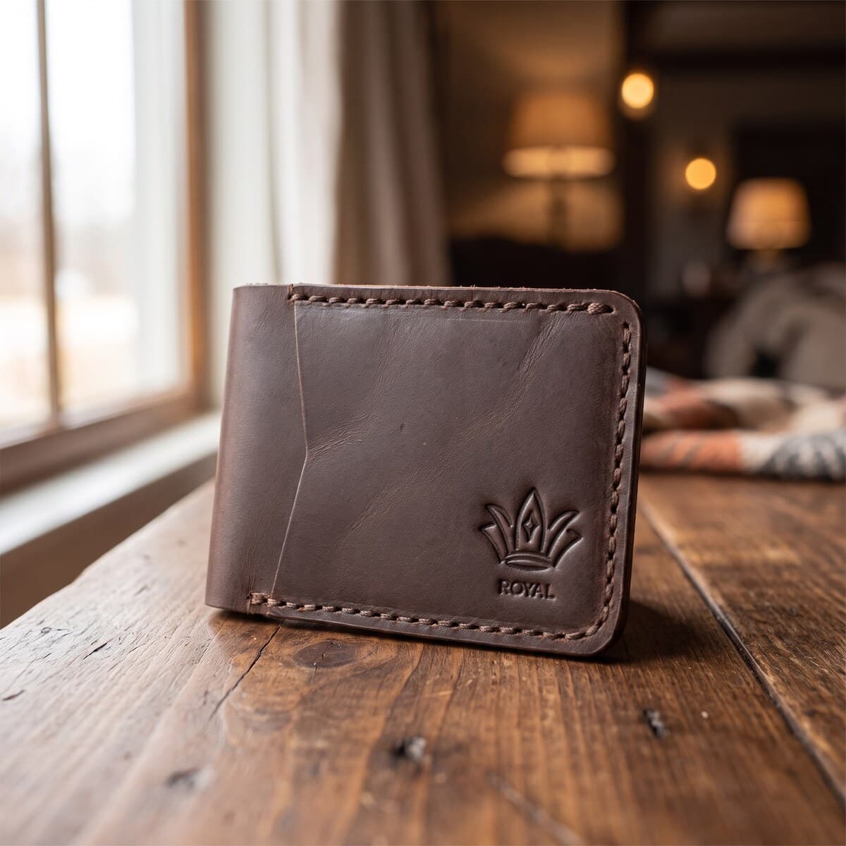 ROYAL Hand Stitch Front Pocket Wallet — Chocolate — angle view