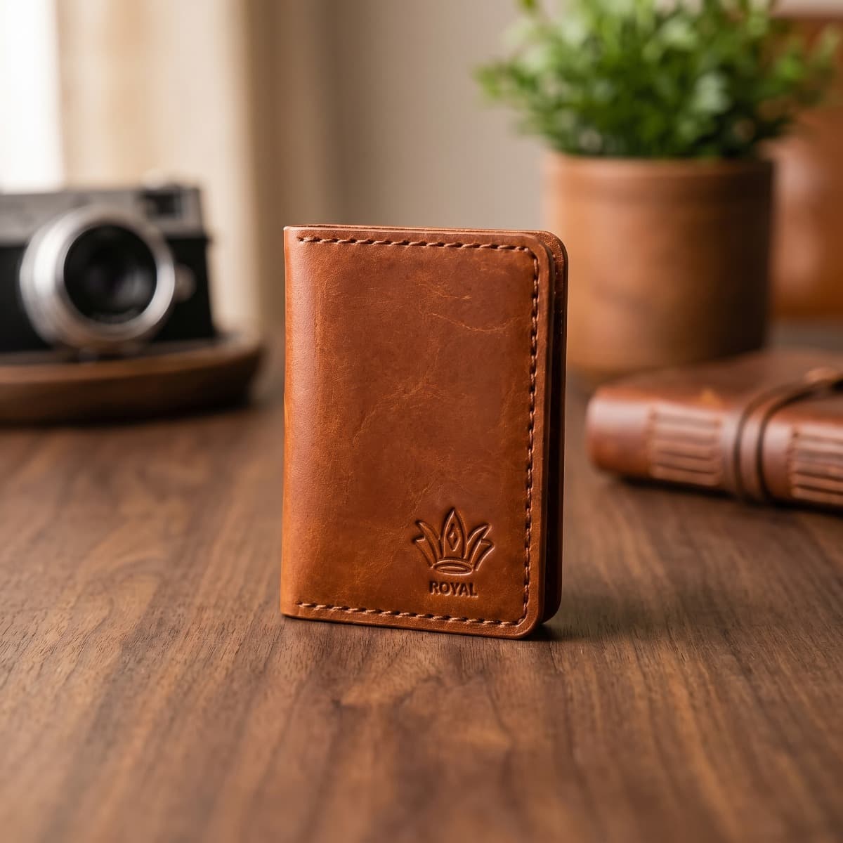 ROYAL Hand Made Card Holder — Tan — detail view