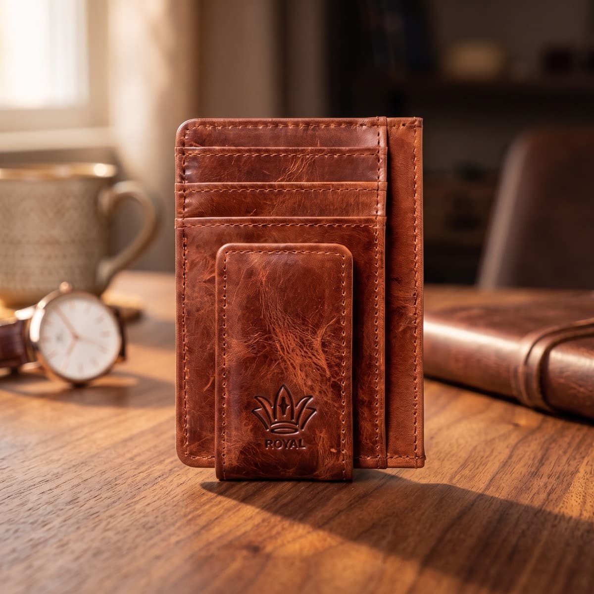 ROYAL Magnet Card Holder — Tan — detail view
