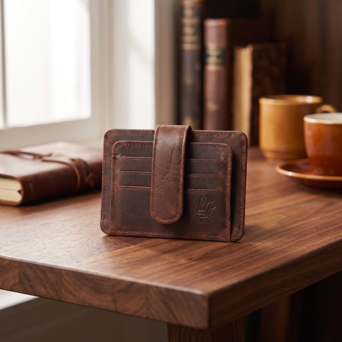 ROYAL Short Flap Card Holder — Chocolate — interior view