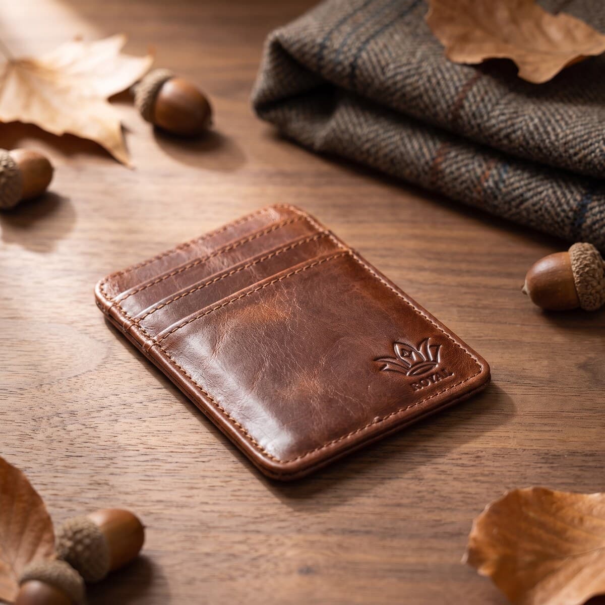 ROYAL Slim Card Holder — Brown — back view
