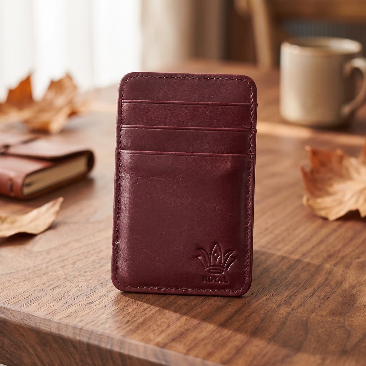 ROYAL Slim Card Holder — Burgundy — interior view