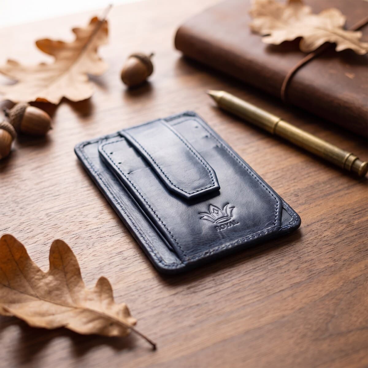Royal Long Flap Card Holder — Blue — Default full-grain leather, view 8