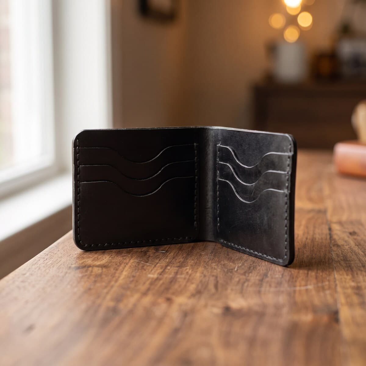 ROYAL Hand Made Regular 3 Pocket Wallet — Black — interior view