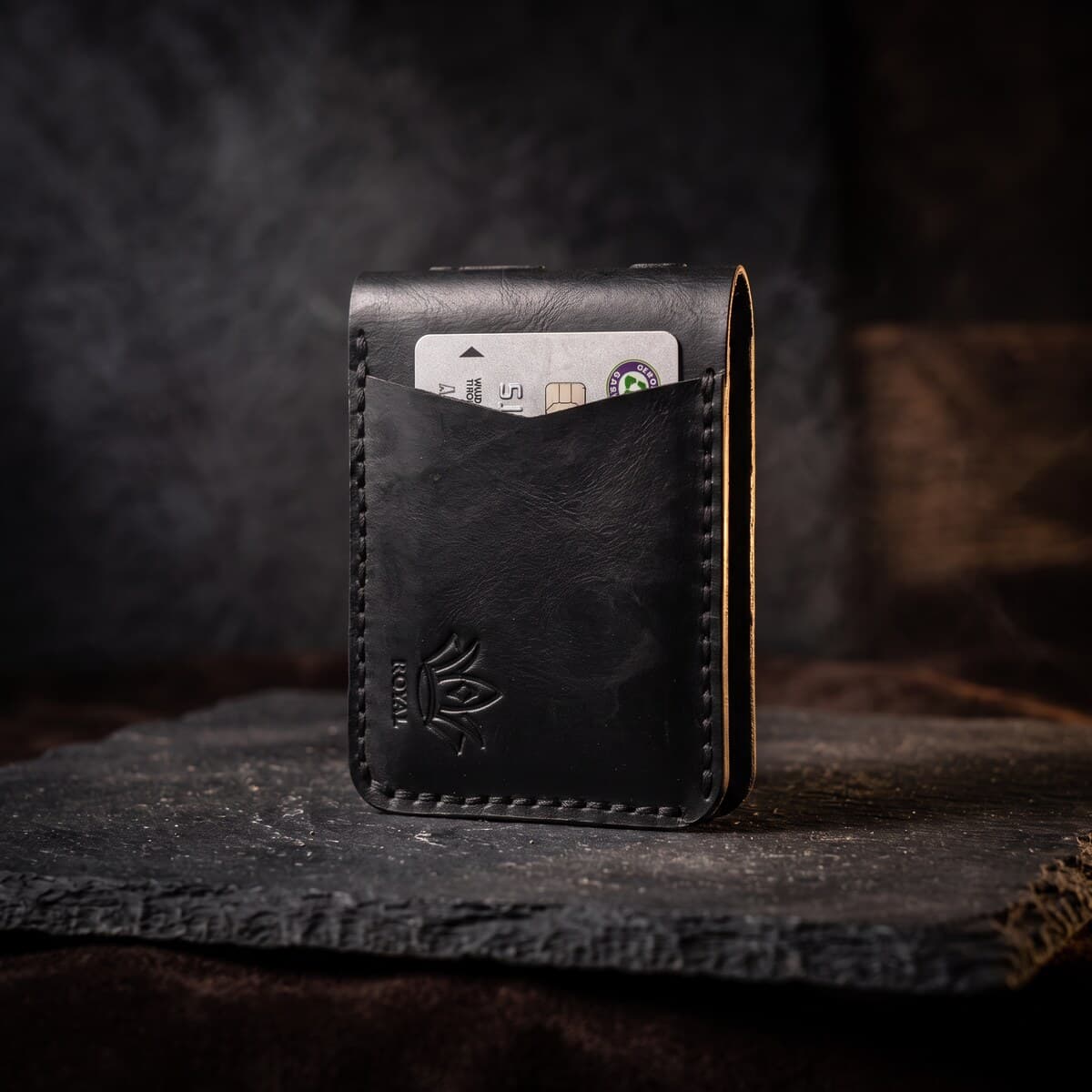 Royal Hand-Stitch Front Pocket Wallet — Black — Black full-grain leather