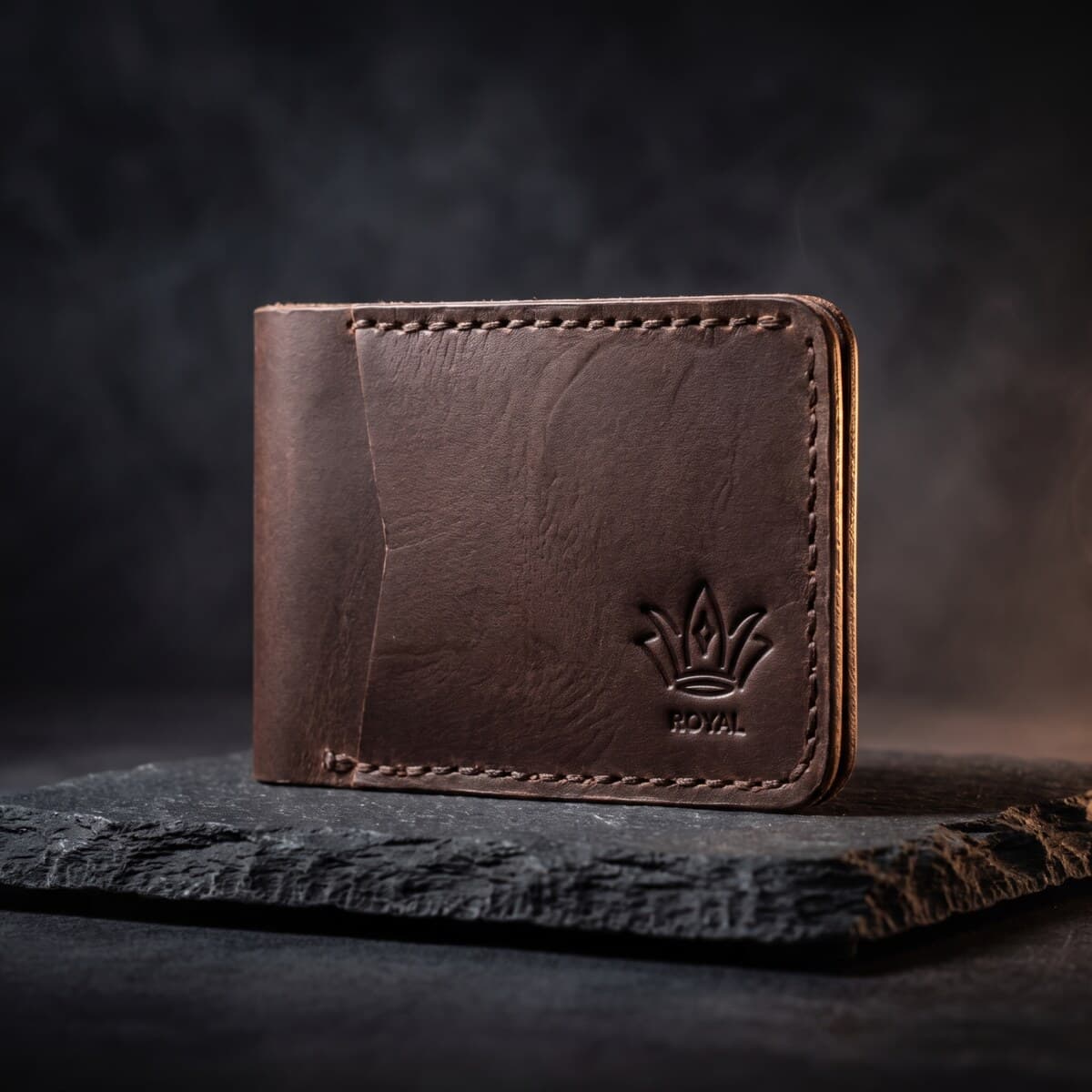Royal Hand Stitch Front Pocket Wallet — Chocolate — Chocolate full-grain leather