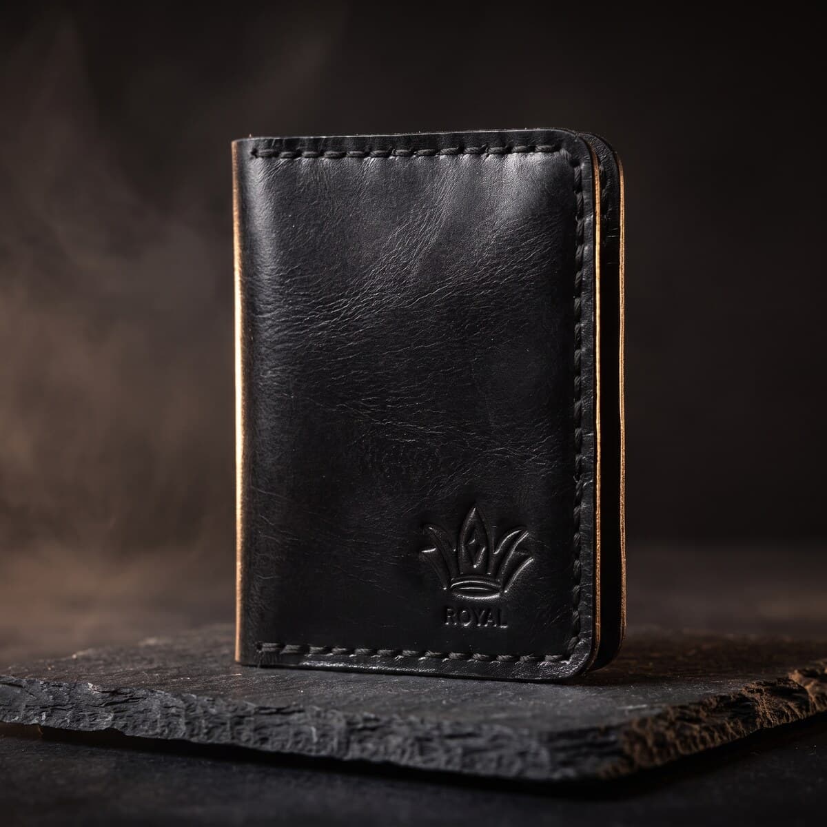 Royal Hand Made Card Holder — Black — Black full-grain leather