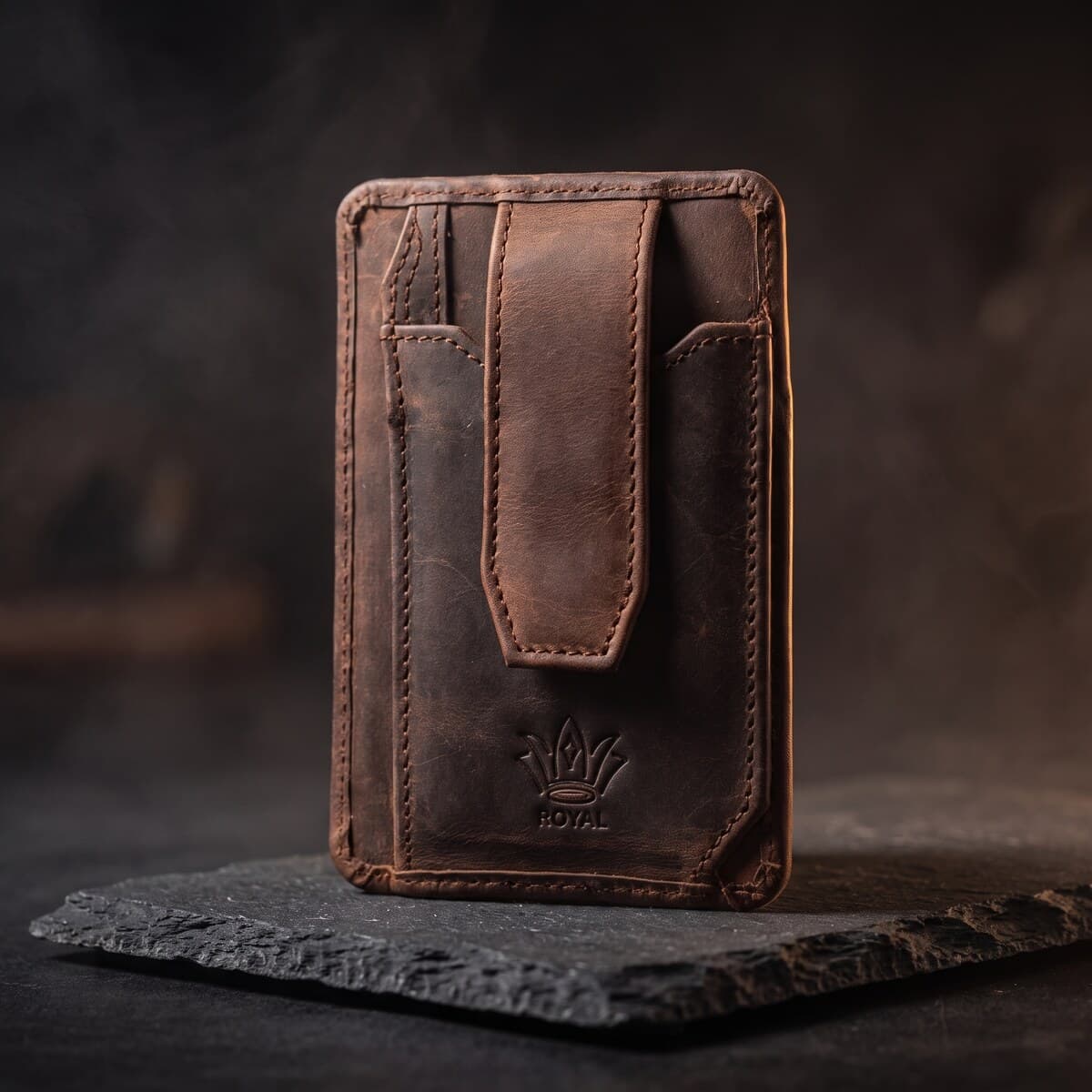 Royal Long Flap Card Holder — Chocolate — Chocolate full-grain leather