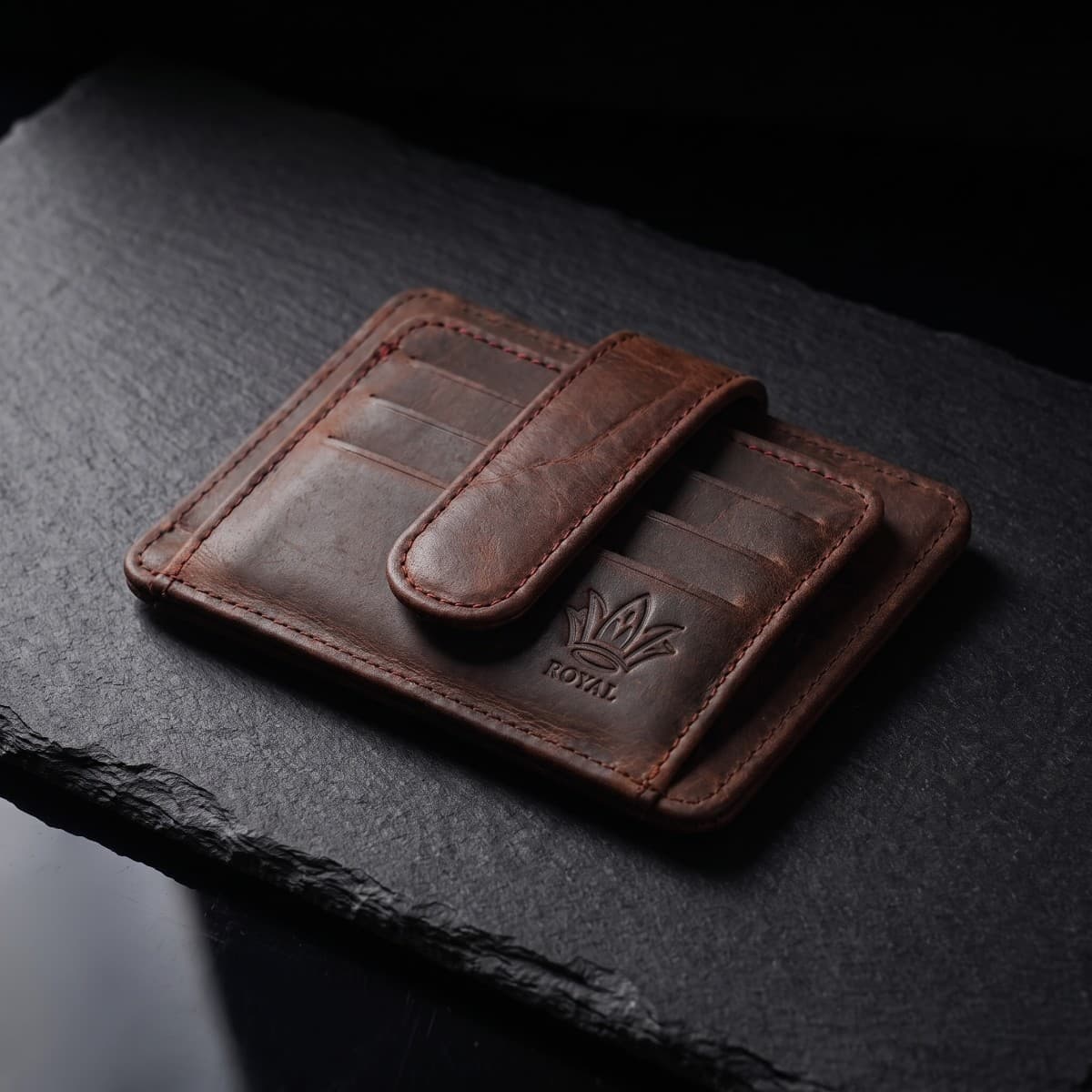 ROYAL Short Flap Card Holder — Chocolate — lifestyle view