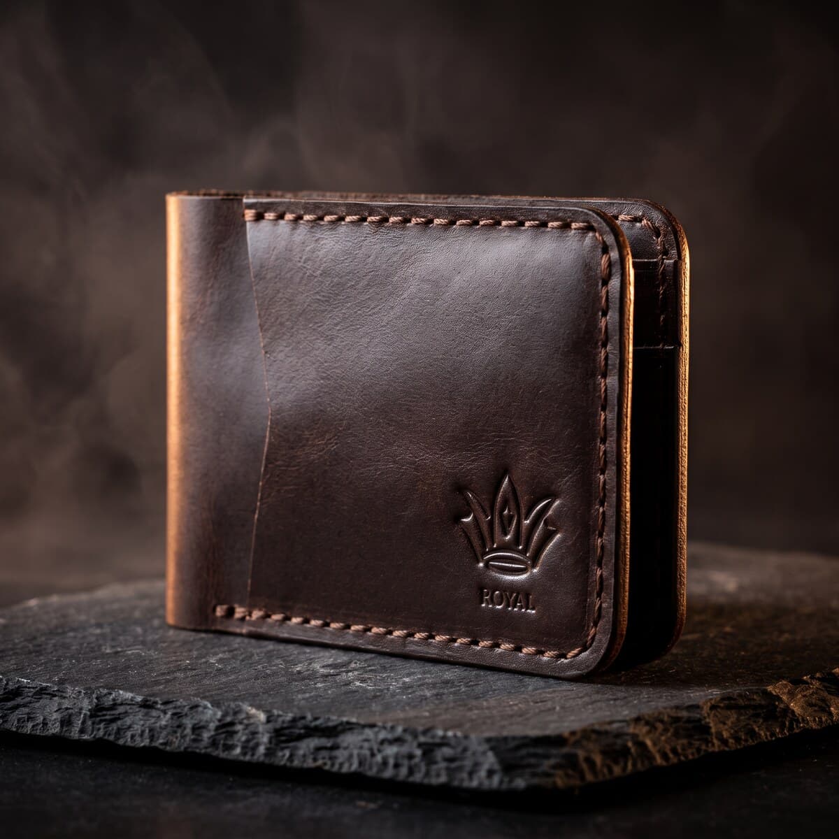 Royal Hand Stitch Front Pocket Wallet — Brown — Brown full-grain leather
