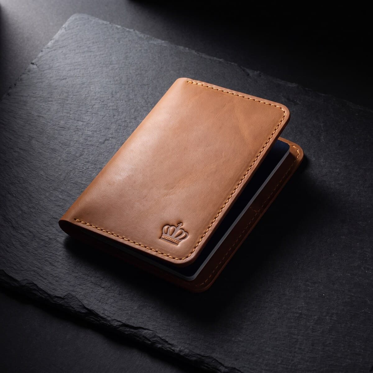 Royal Hand Made Passport Cover — Camel — Camel full-grain leather