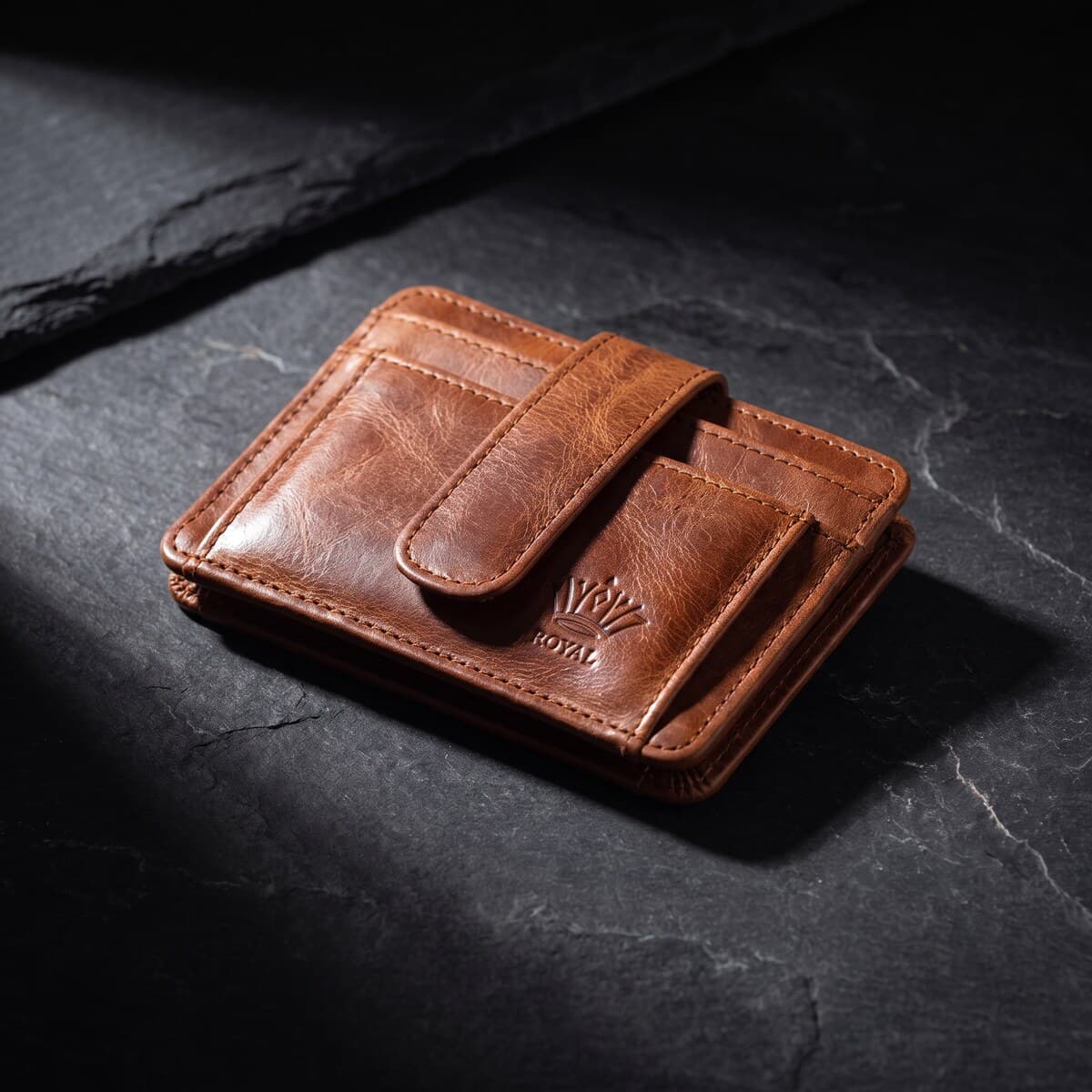 Royal Short Flap Card Holder — Tan — Tan full-grain leather