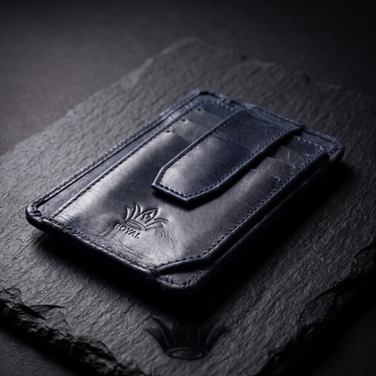 Royal Long Flap Card Holder — Blue — Default full-grain leather, view 9