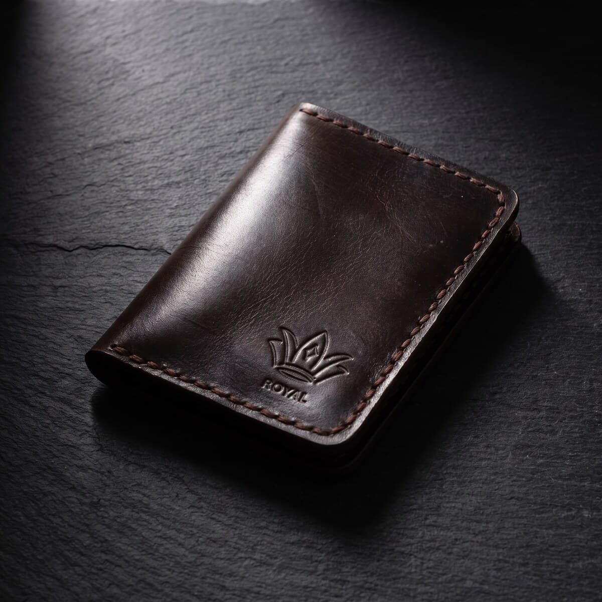 Royal Hand Made Card Holder — Brown — Brown full-grain leather