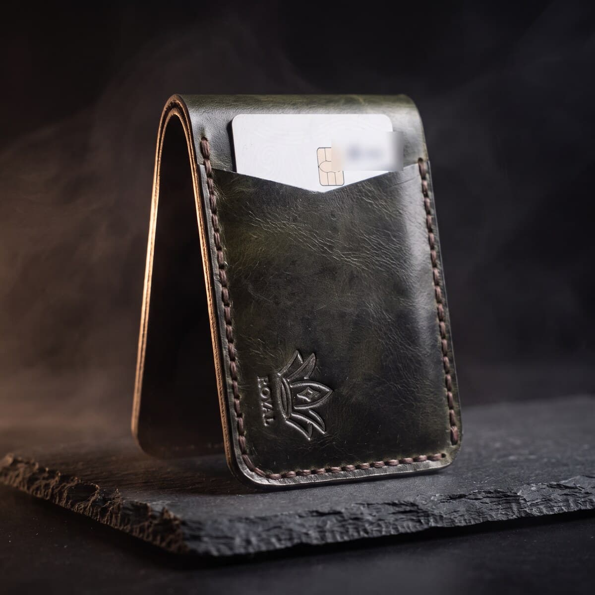 Royal Hand Stitch Front Pocket Wallet — Green — Green full-grain leather