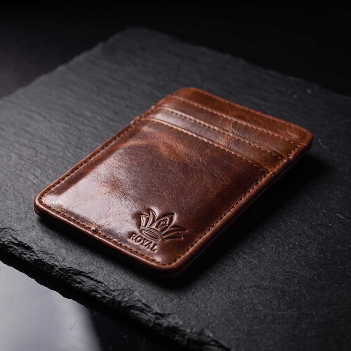 ROYAL Slim Card Holder — Brown — front view