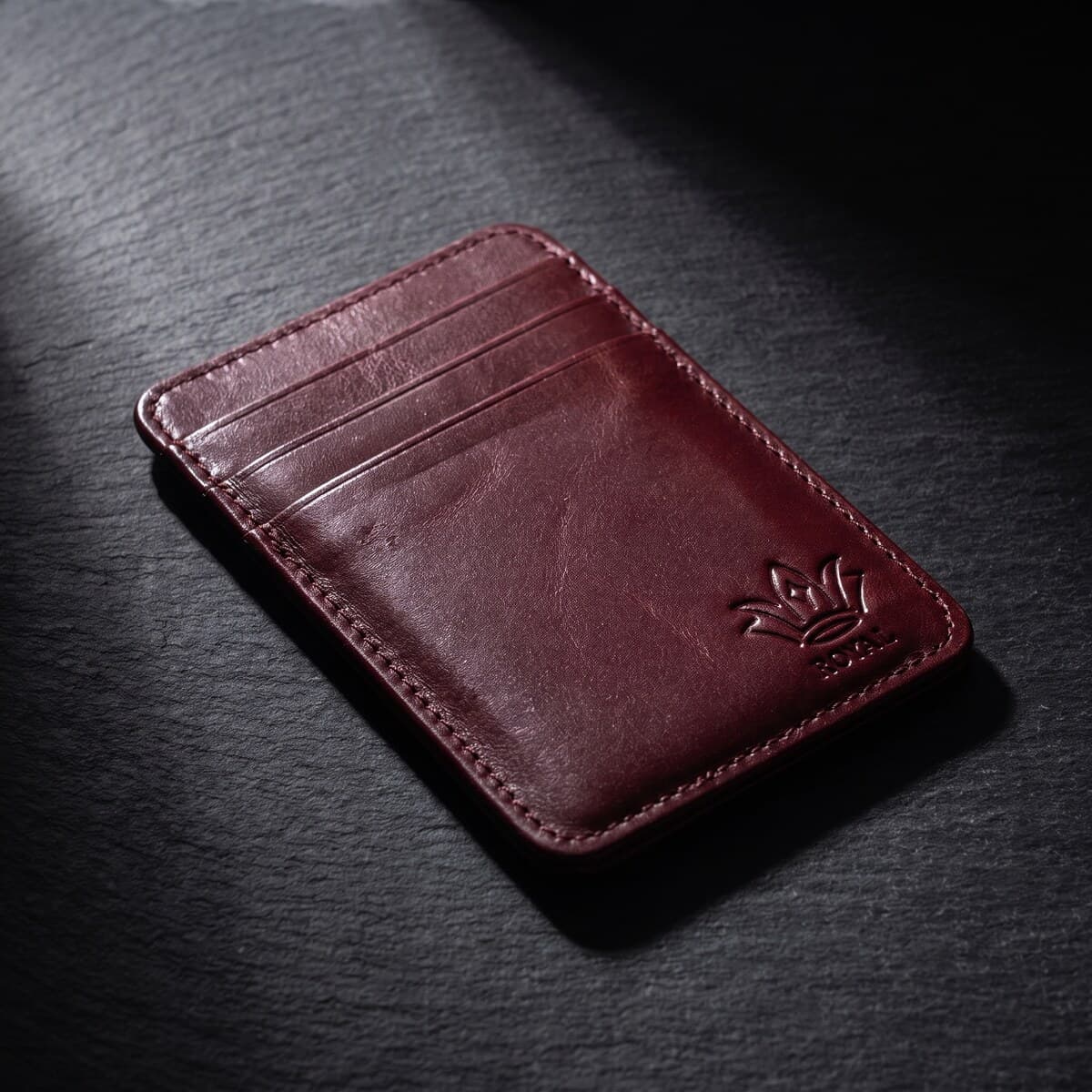 Royal Slim Card Holder — Burgundy — Burgundy full-grain leather
