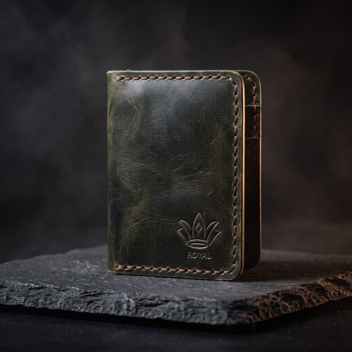 Royal Hand Made Card Holder — Green — Green full-grain leather