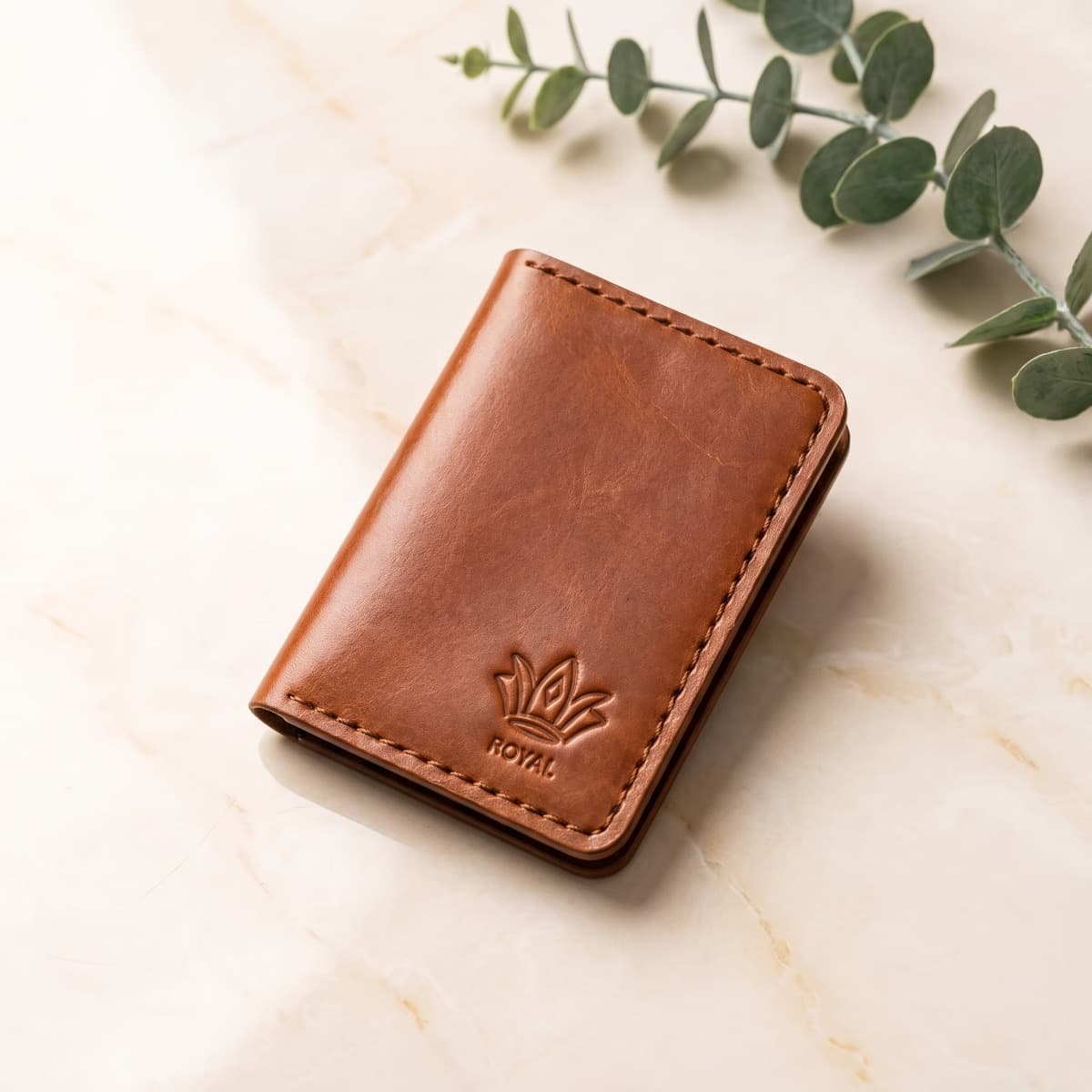 ROYAL Hand Made Card Holder — Tan — interior view
