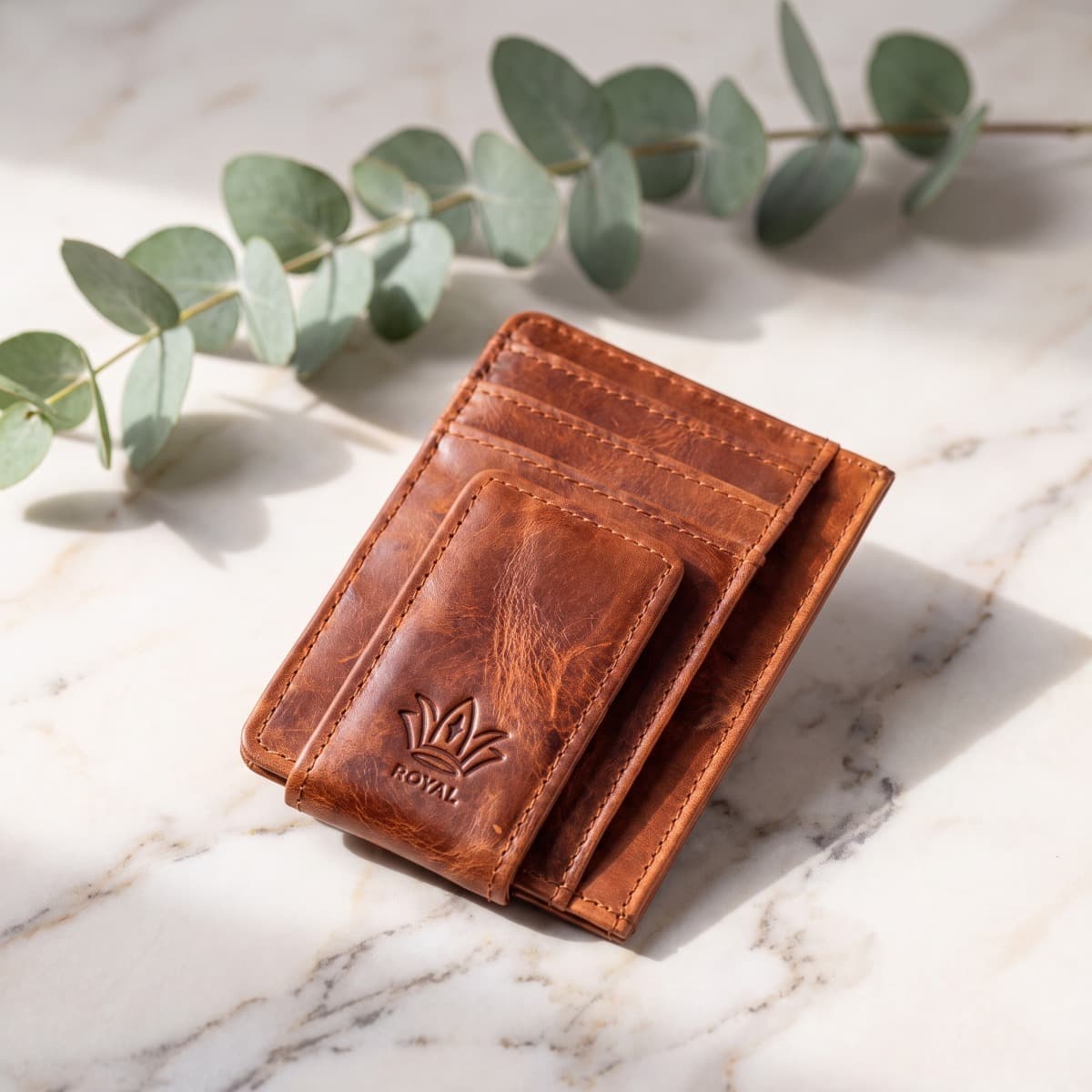 ROYAL Magnet Card Holder — Tan — angle view