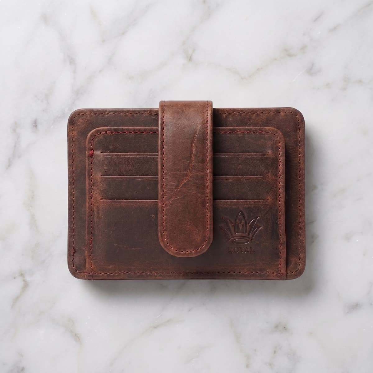 ROYAL Short Flap Card Holder — Chocolate — front view