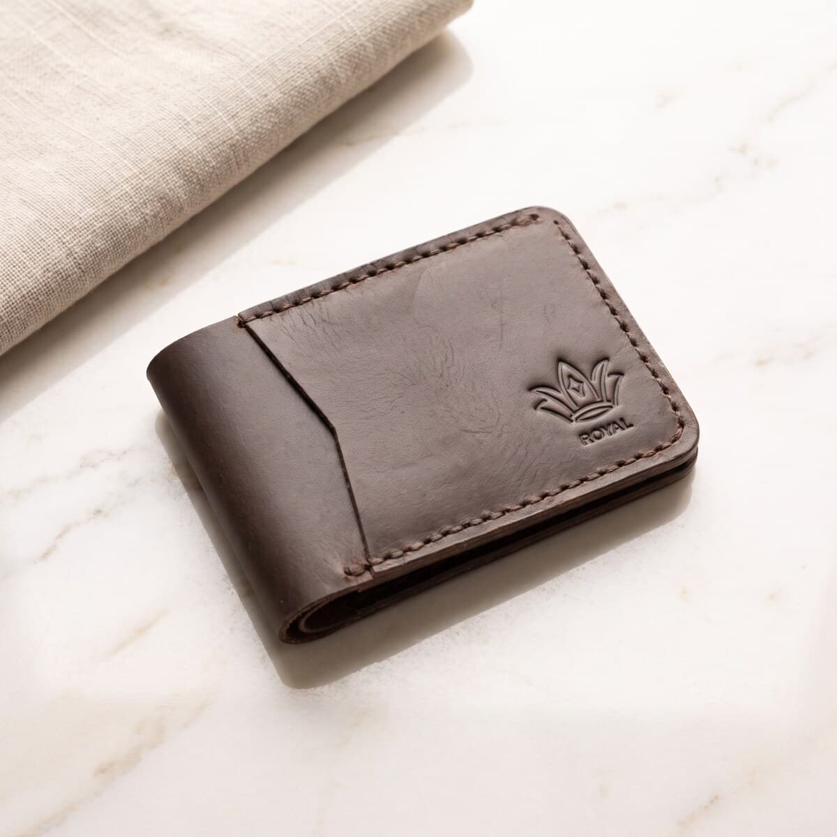 ROYAL Hand Stitch Front Pocket Wallet — Chocolate — back view