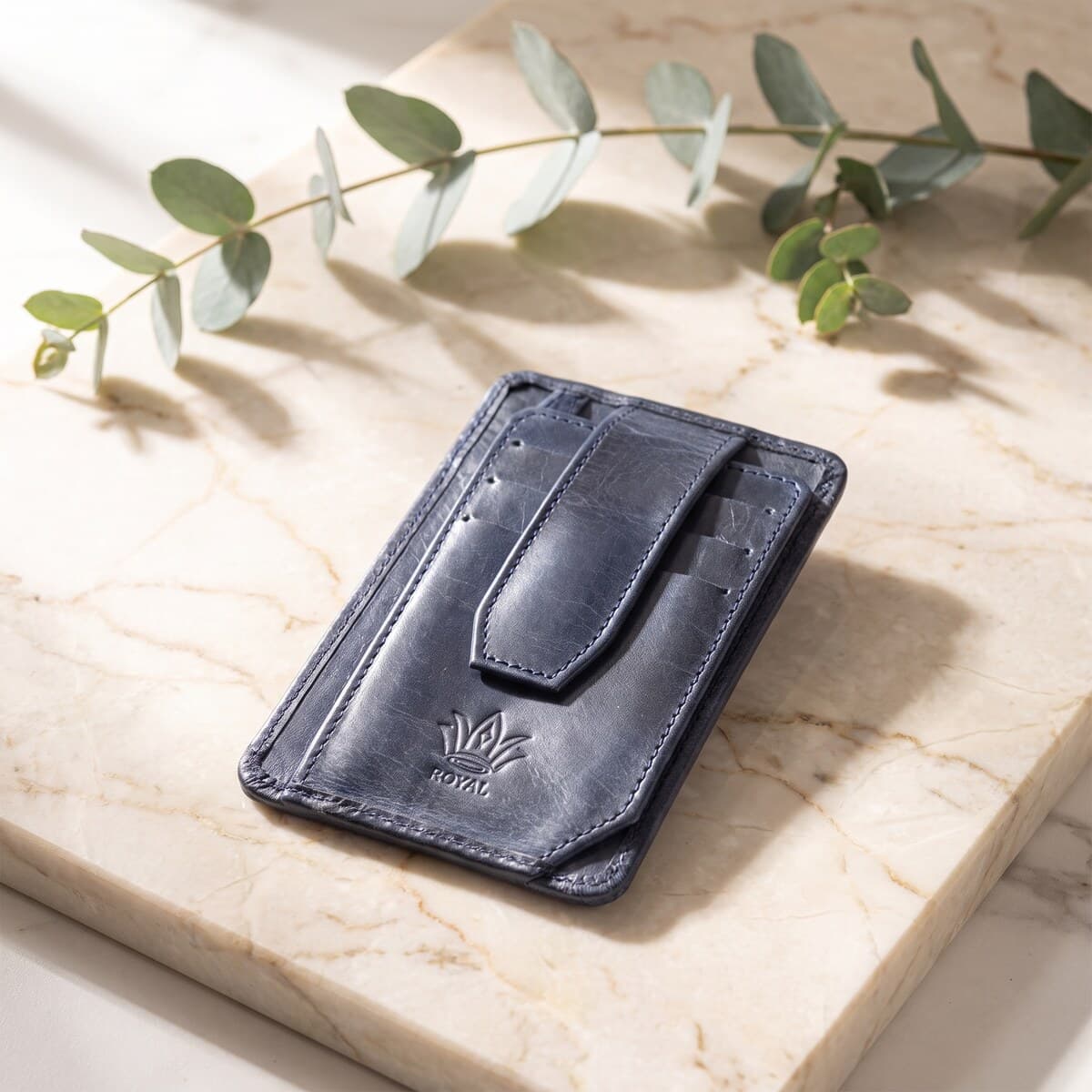 Royal Long Flap Card Holder — Blue — Default full-grain leather, view 10