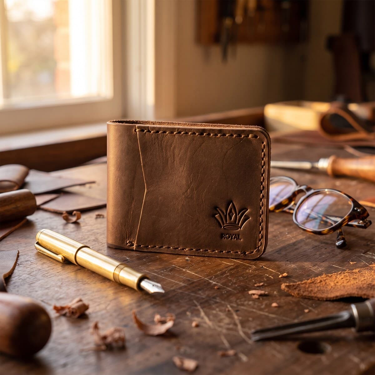ROYAL Hand Stitch Front Pocket Wallet — Chocolate — lifestyle view