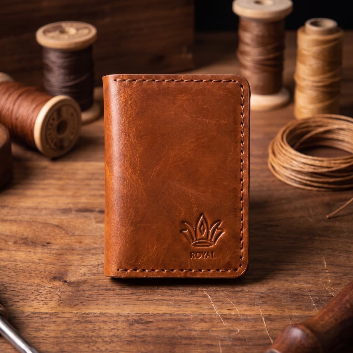 ROYAL Hand Made Card Holder — Tan — back view